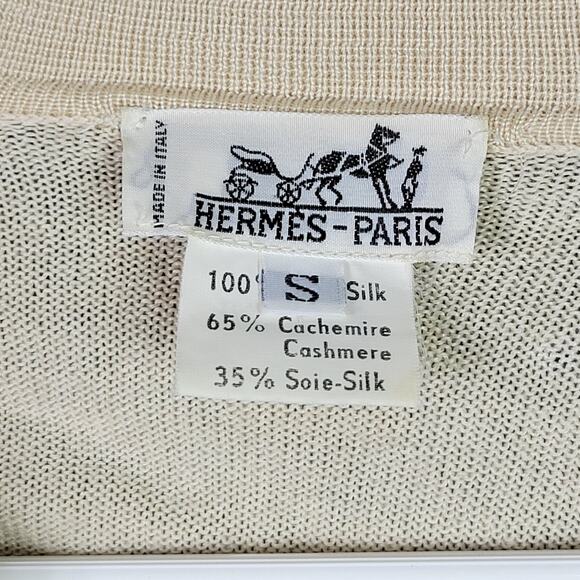 Vintage Hermes Alphabet Polo Top Beige Print Silk Scarf Knit Annie Faivre Small - Picture 7 of 16
